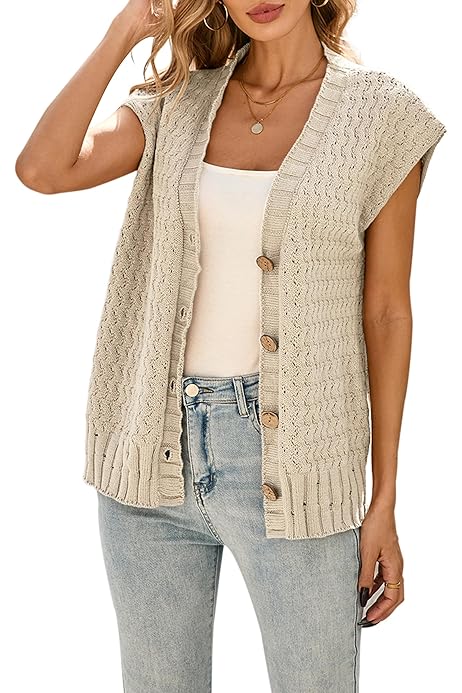Women's Sleeveless V-Neck Cardigan Vest Lightweight Summer