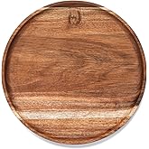 YANGQIHOME Round Wood Tray, Acacia Wooden Serving Tray, Serving Platter, Appetizer Charcuterie Board, Tray Organizer for Kitchen/Countertop, 13.8 x 13.8 x 0.8 inch