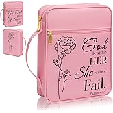 GUEER Bible Cover for Women, Bible Holder, Bible Cover Carrier Carrying Organizer Bag, Zipper and Pockets for Standard Size Bible, Gift for Women boy (Pink-Rose)
