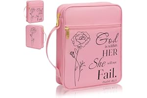 GUEER Bible Cover for Women, Bible Holder, Bible Cover Carrier Carrying Organizer Bag, Zipper and Pockets for Standard Size Bible, Gift for Women boy (Pink-Rose)