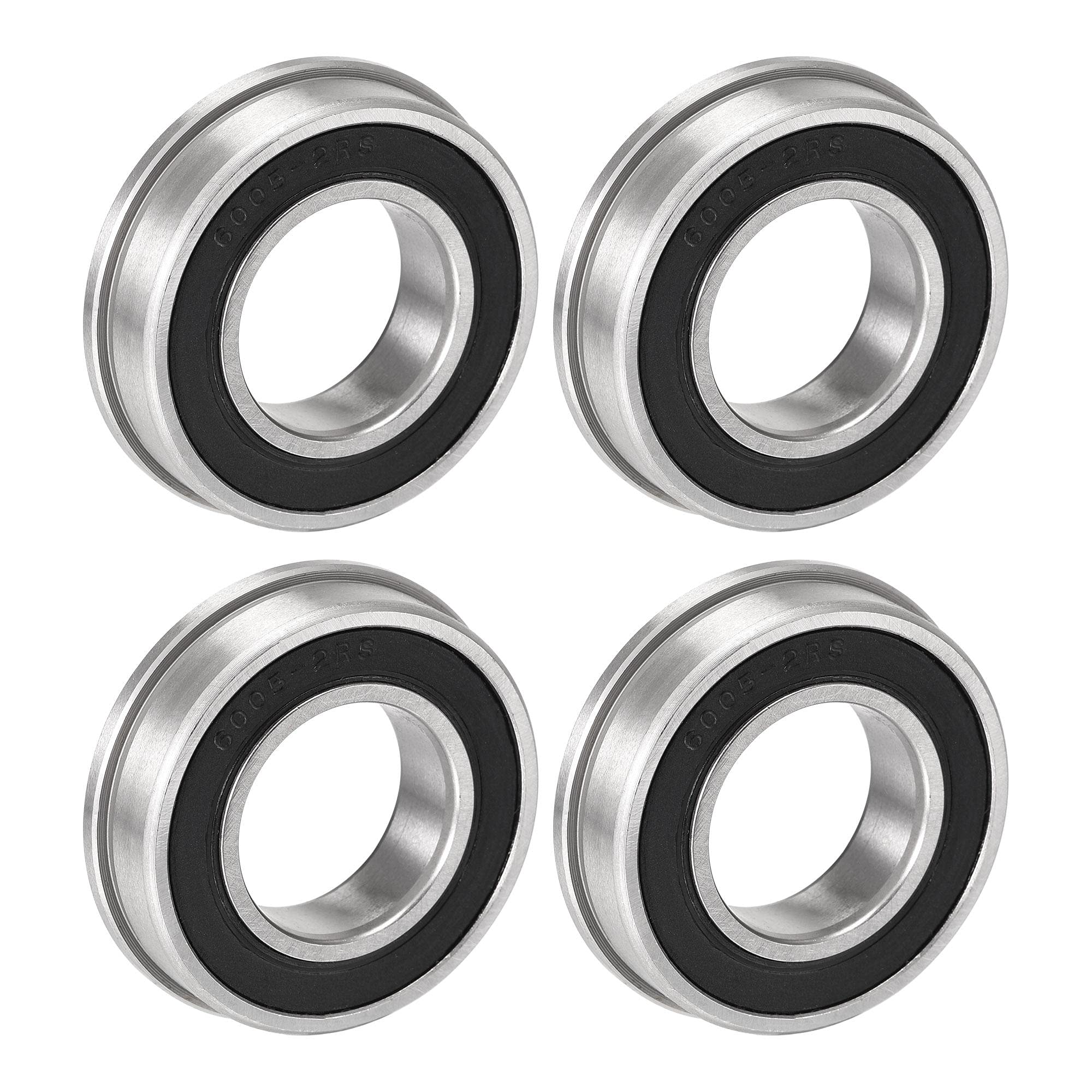 sourcing map F6005-2RS Flanged Ball Bearing 25x47x12mm Double Sealed Chrome Steel Bearings 4pcs