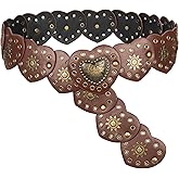 KorhLeoh Western Cowgirl Belt for Women - Vintage Boho Disc Concho Waist Chunky Belt Circle Brown Wide