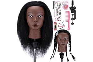 SIMNIENT Mannequin Head with 100% Human Hair Mannequin Head Curly Cosmetology Afro Mannequins Head with Stand for Practice Braiding Styling Training Head Hair Styling With Gift