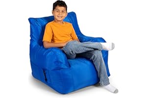 Big Joe Dorm Bean Bag Chair with Drink Holder and Pocket, Sapphire Smartmax, Durable Polyester Nylon Blend, 3 feet