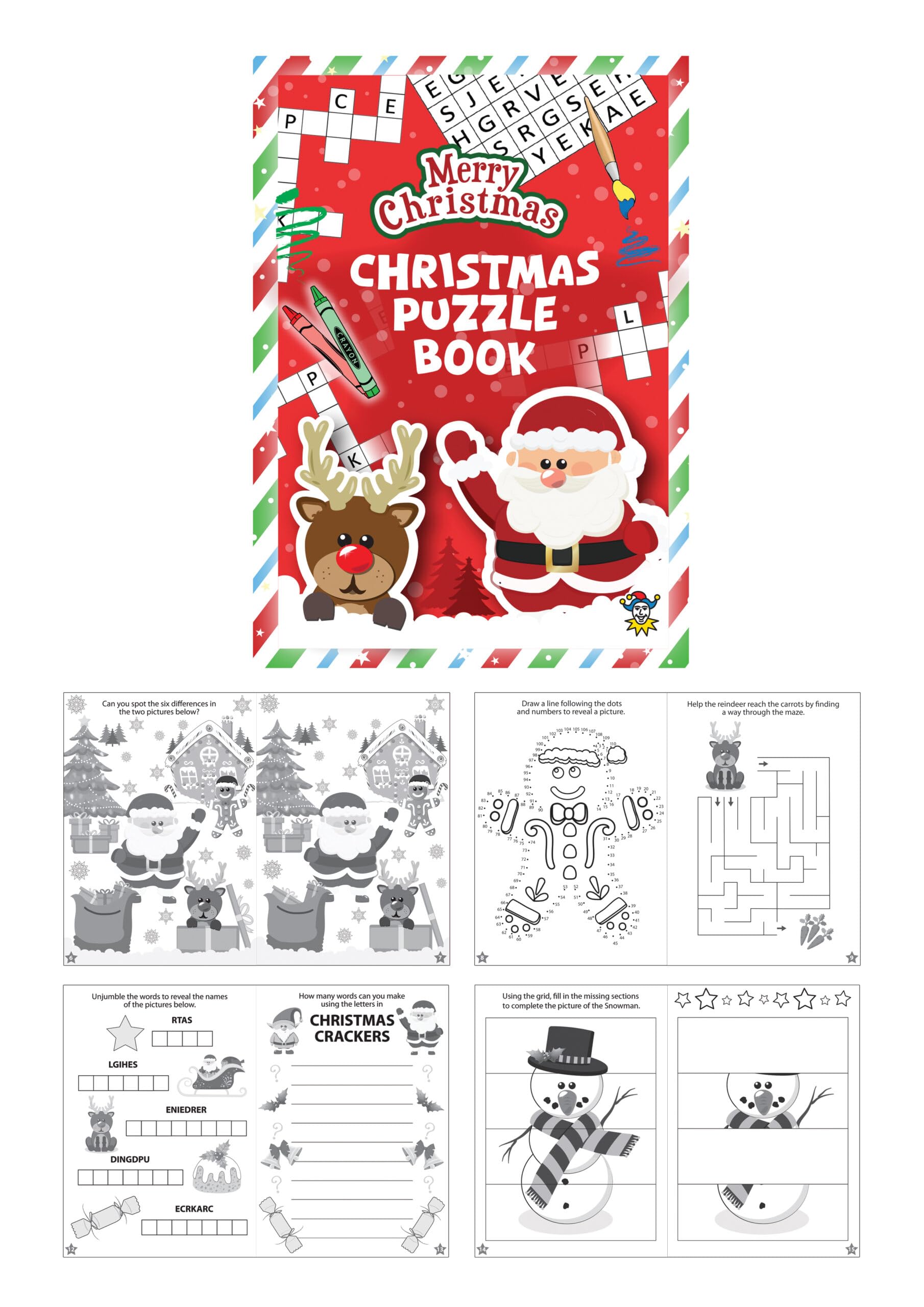 HENBRANDT 12 x Mini Christmas Puzzle Book for Kids A6 Activity Book Colouring Book Wordsearch Fun Party Favour Stocking Fillers Xmas Colouring Books for Boys and Girls
