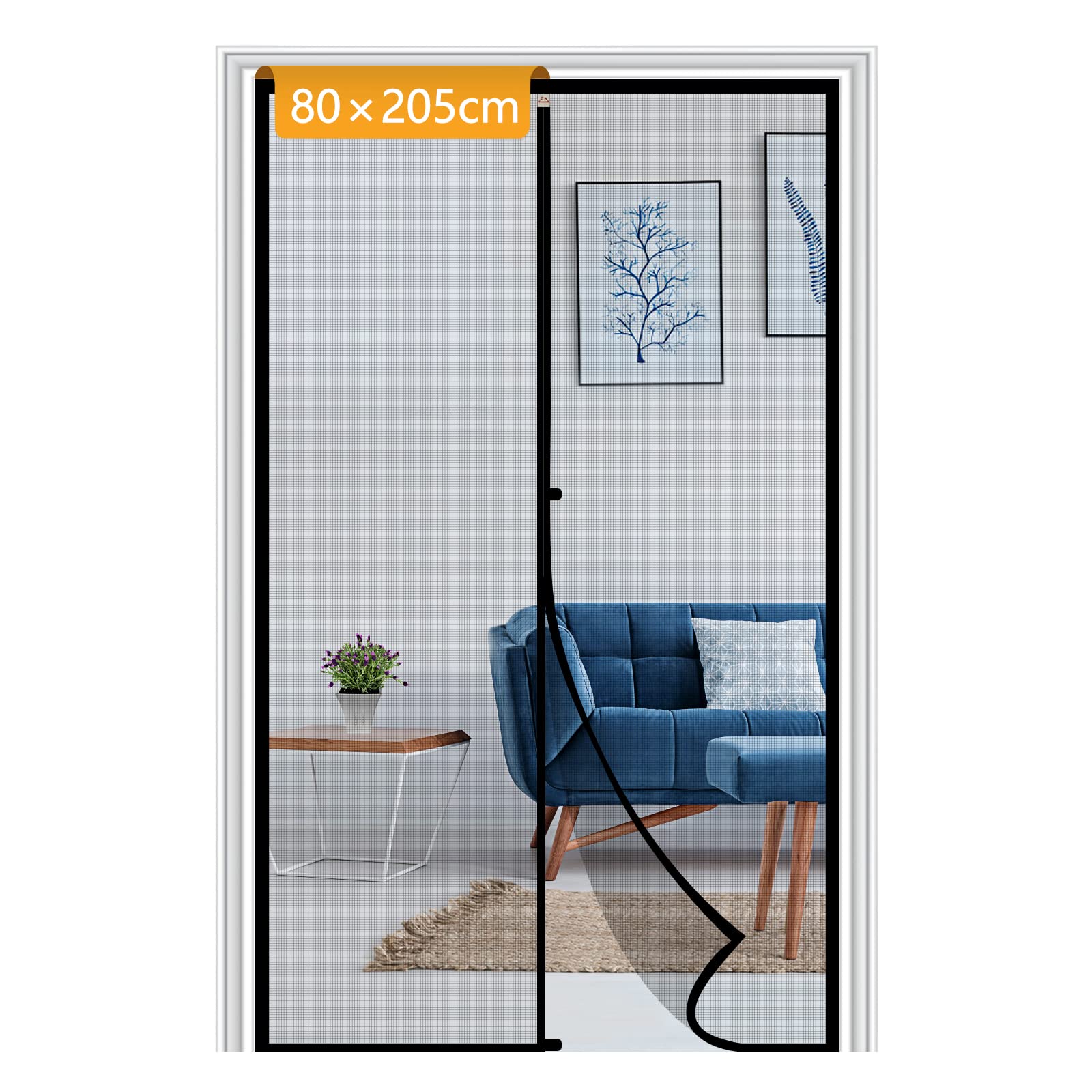 Yotache Fly Screen Door 80 x 205 cm, Reinforce Polyester Anti-Tearing Insect Fly Mesh for Back Door Pet Friendly Easy to Install, Black