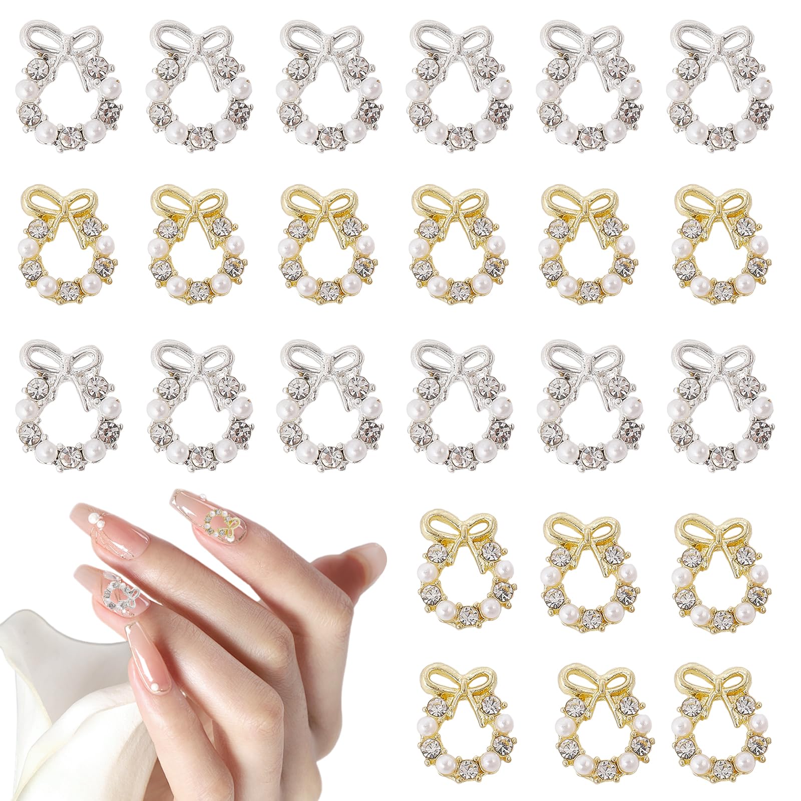 CHGCRAFT 40Pcs 2 Colors Nail Charms 3D Christmas Garland Nail Charms Wreath Alloy Rhinestone Cabochons Nail Charms for Nail Art Decoration Accessories
