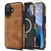 MOLLNSSN Magnetic for iPhone 17 Leather Case, [Compatible with Magsafe] Business Classic Style Shockproof Men Women，Protective Slim fit Phone Cover for iPhone 17，Brown