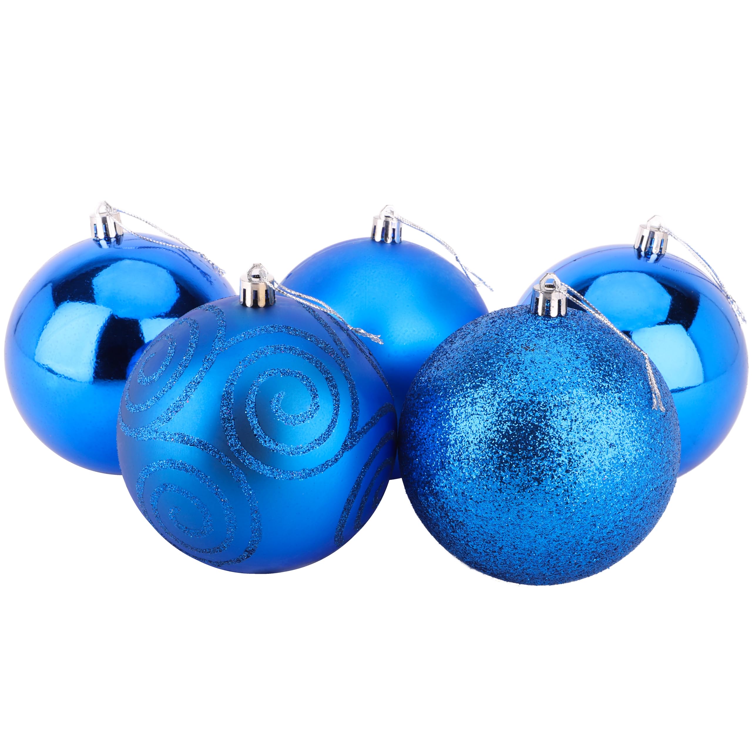 Christmas Concepts® Pack of 5-100mm (4") Large Baubles - Shiny, Matte & Glitter Design - Christmas Decorations (Royal Blue)