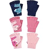 3 Pair Convertible Mittens Kids Knitted Warm Fingerless Gloves Toddler Cartoon Gloves with Mitten Cover for Boy Girl