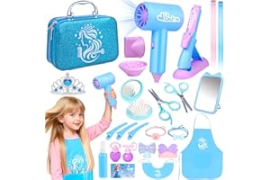 FUSPWEAO Hair Salon Toys for Girls - 38PCS Girl Beauty Salon Playset Pretend Hair Styling Set with Storage Box, Hair Salon Girl Toys, Doll Hair Styling Accessories for Toddler Makeup Party Xmas Birthday Gift
