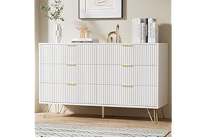 Furniway White Dresser for Bedroom, Modern Dresser with Gold Metal Handles & Chests of Drawers for Bedroom, 15.7" D x 47.2" W x 29.5" H