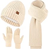 Premillow Winter Beanie Hat Scarf Gloves Set for Women, Slouchy Womens Winter Hats Long Scarf Touchscreen Gloves 3 in 1 Set