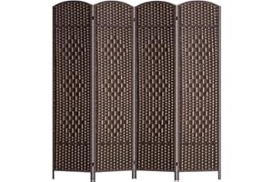 FDW Room Divider Folding Privacy Divider 6 Ft Indoor Wall Divider Portable Partition Wood Screen, Brown (4 Panel)