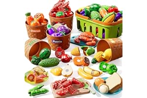 NIPLOOOW Play Food Set for Kids, Toddler Learning Toys, Cutting Food Toy Color Sorting Set, Pretend Play Kitchen Accessories 