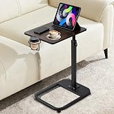 facka Adjustable C-Shaped TV Tray Table 18-32 Inch Height Couch Table | 15.8 x 11.8 Top, Metal Frame Side Table for Sofa, C Table, TV Dinner Tray Table, Laptop Snack Table for Small Spaces