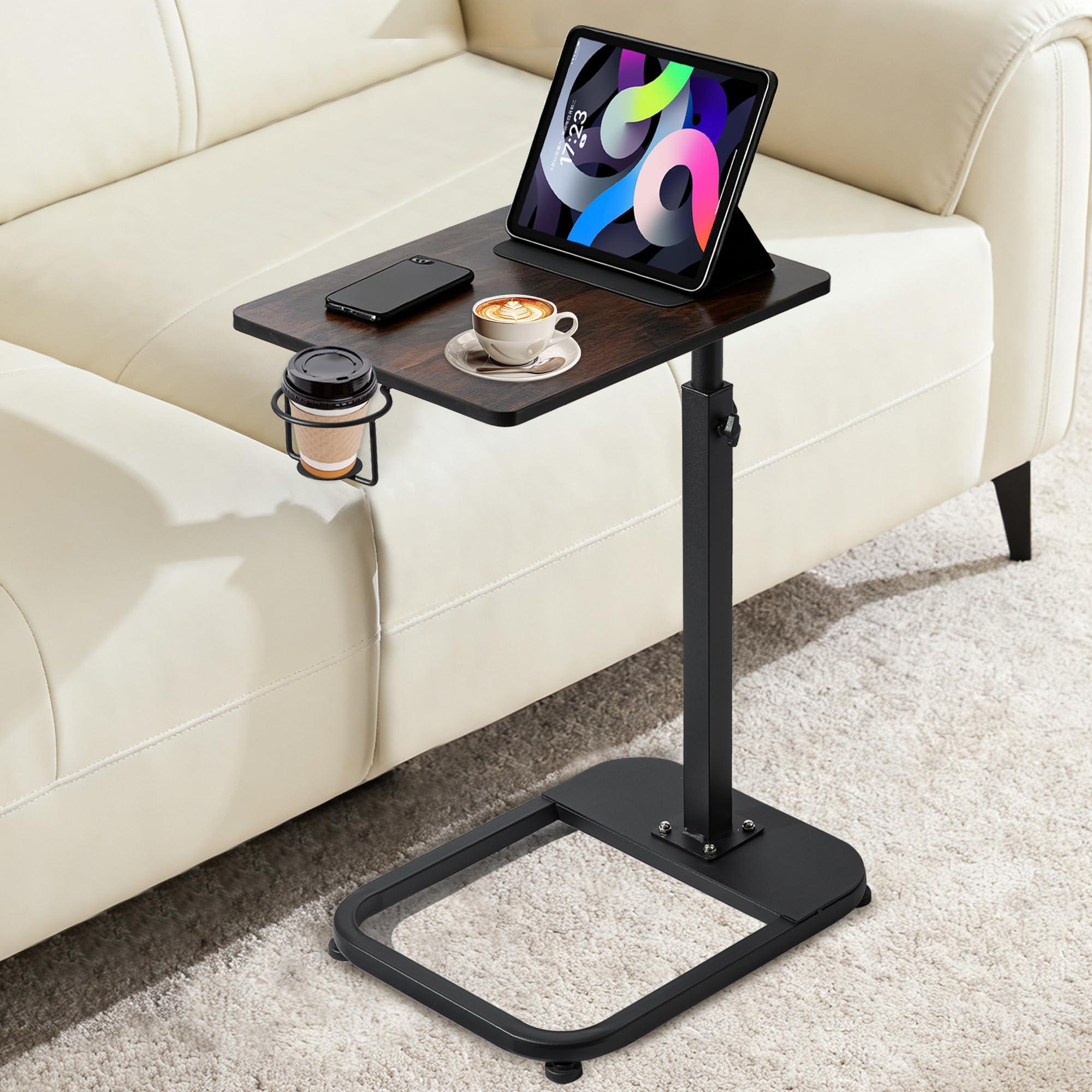 Photo 1 of **UNKNOWN MISSING PIECES**facka Adjustable TV Tray Table with Rounded Metal Corners, C-Shaped Snack Table for Couch, Sofa, Bed or Chair, Small Space Side Table for Eating, Dinner, or Laptop Use