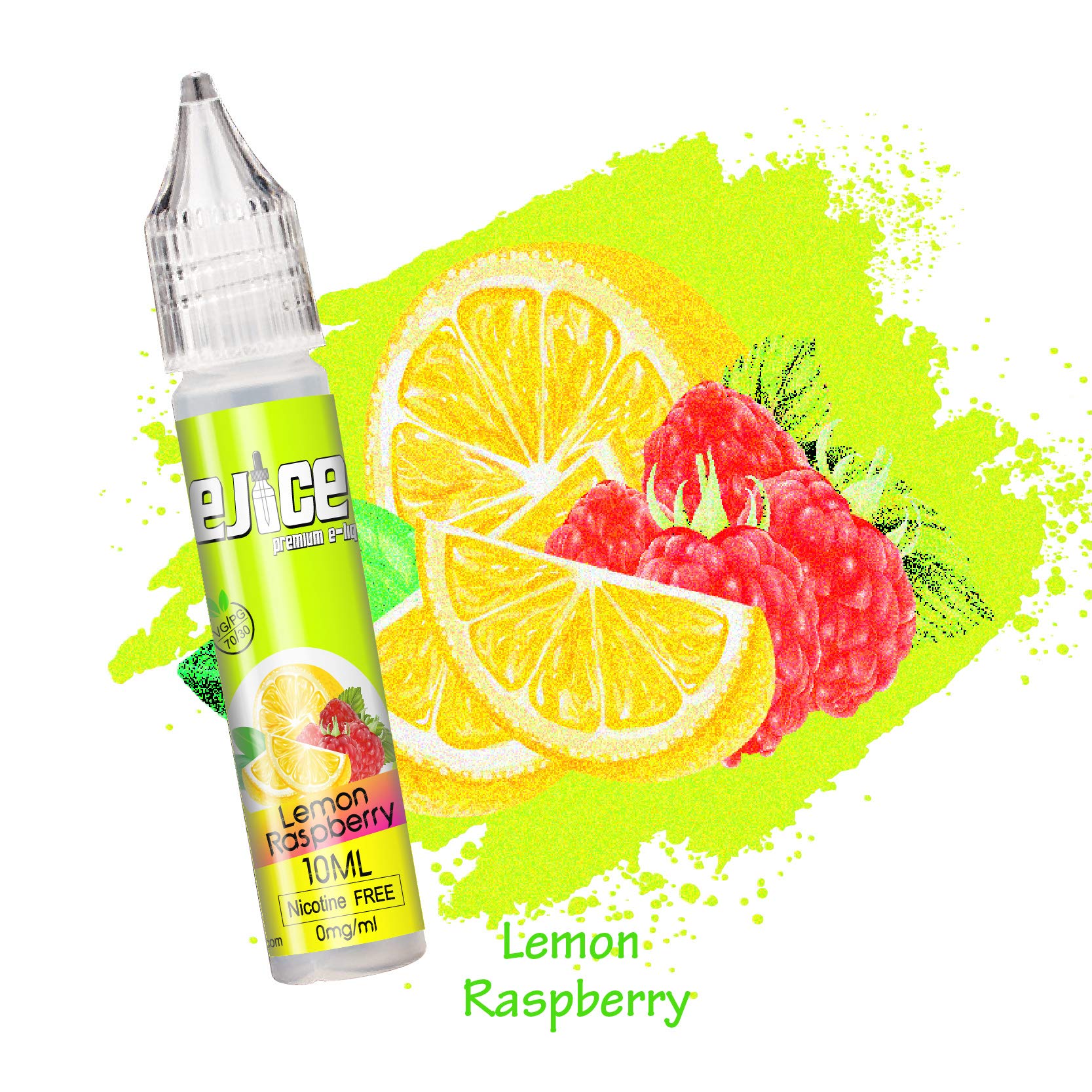 5 X 10ml E-liquide pour Cigarette Electronique Liquide sans Nicotine ni Tabac avec 70% VG 30% PG de Fruits (Citron framboise, Litchi à fleurs de cerisier, Gâteau au citron, Lait de mangue, Orange)