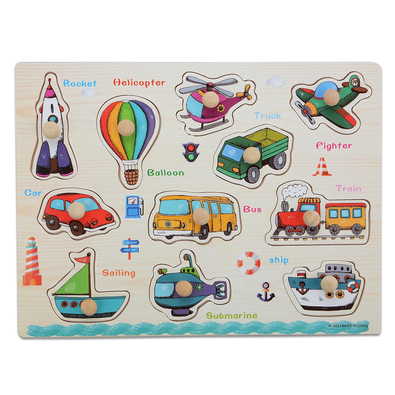 Moonvvin Chunky Wooden Puzzles for Toddlers - Transportation Series Jigsaw Puzzle Sets