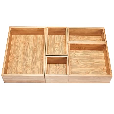 Seville Classics 5 Piece Bamboo Storage Box Drawer Organizer Set