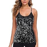 MANER Women’s Sequin Tops Glitter Party Strappy Tank Top Sparkle Cami