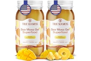 TrueSeaMoss Sea Moss Gel – Made in USA – Wildcrafted Seamoss, Fresh Fruits & Sea Vegetables – Mango/Pineapple, Pack of 2 (Labels may Vary)