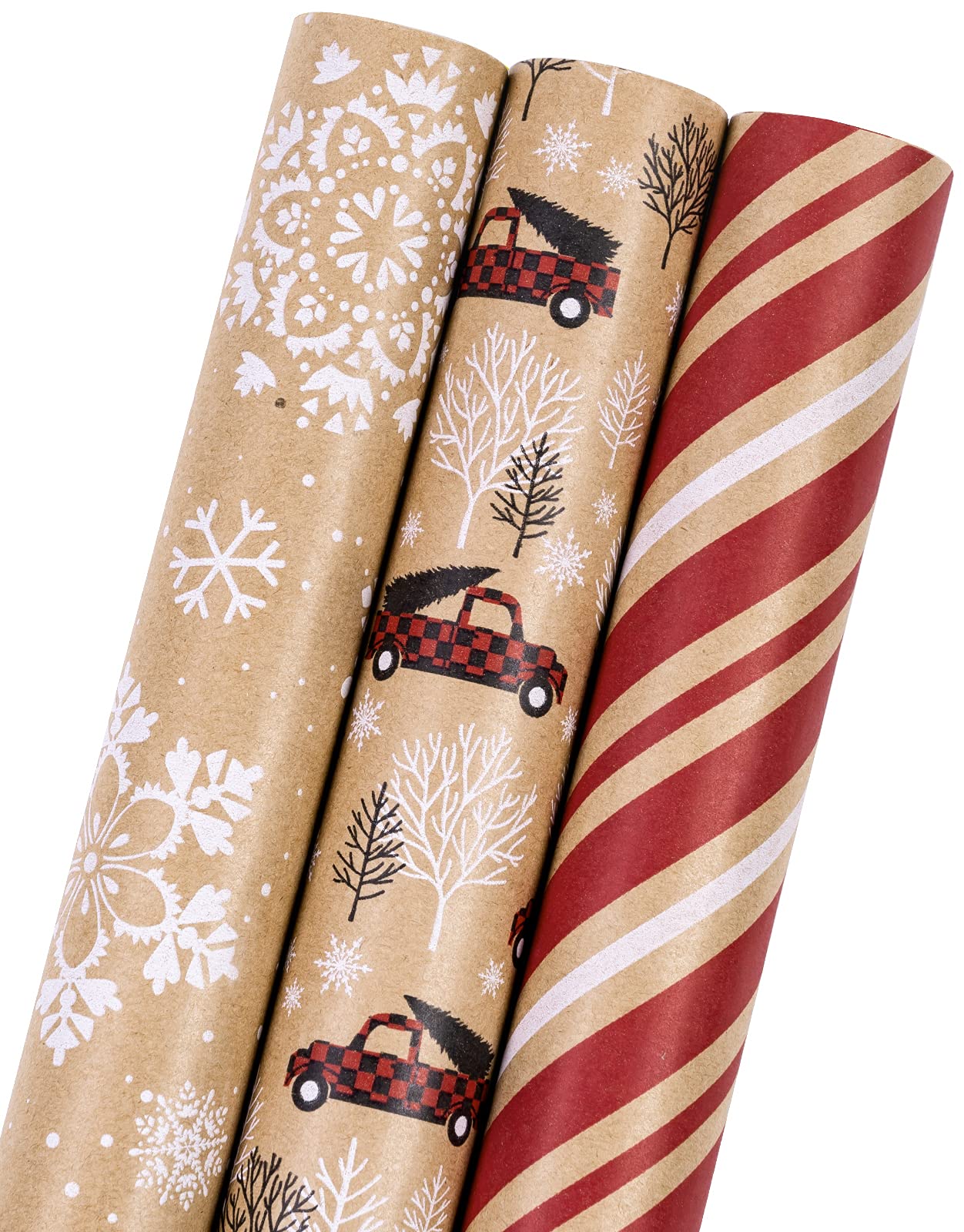 Holijolly Christmas Wrapping Paper Roll - Mini Roll - 43cm X 3m Per roll - 3 Different Red Gold Truck Design