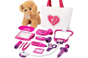HERSITY Vet Toys Girls Doctor Kit for Kids, Veterinary Pretend Play Puppy Plush Dog Grooming Toy Medical Set Games for Toddlers Children Ages 3 4 5 6 Year Old
