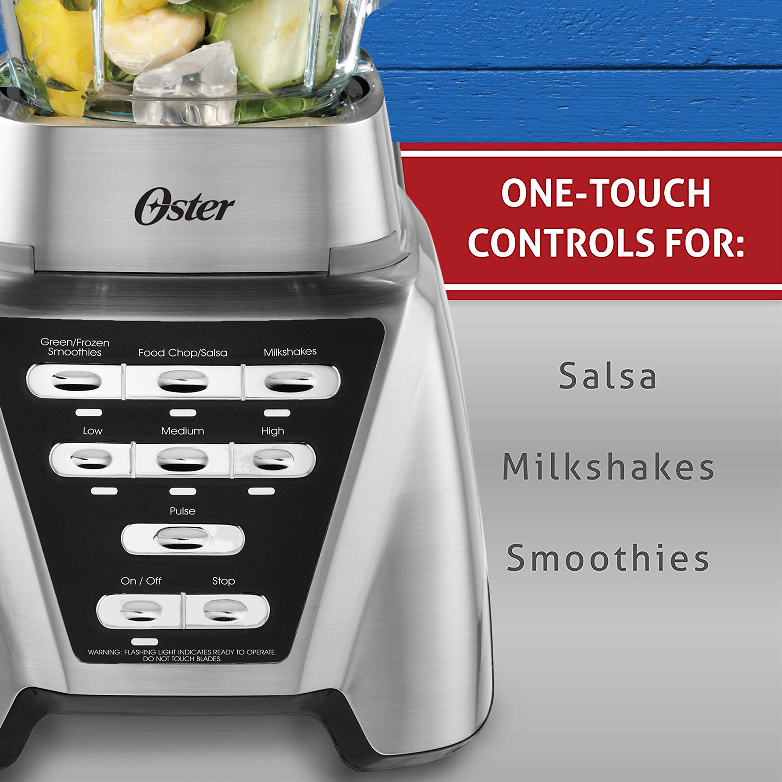 Oster Pro 1200 Smoothie Blender with Glass Jar & 24oz To-Go Cup, Countertop Kitchen Blender with 7 Speeds, 1200W Power, Brushed Nickel