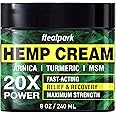 Natural Hemp Cream 8 fl oz - Maximum Strength - Arnica,MSM, Turmeric, Emu Oil, Menthol, Aloe - Muscle, Joint, Nack, Shoulder,