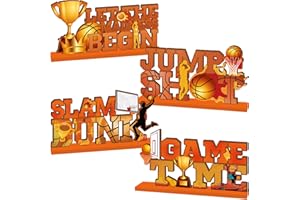 XHCYGWY March Basketball Party Decorations Table Centerpiece 4Pcs Game Time Basketball Decorations Wooden Signs Sport Themed Table Ornaments Set Photo Prop for Birthday Party Tiered Tray Supplies