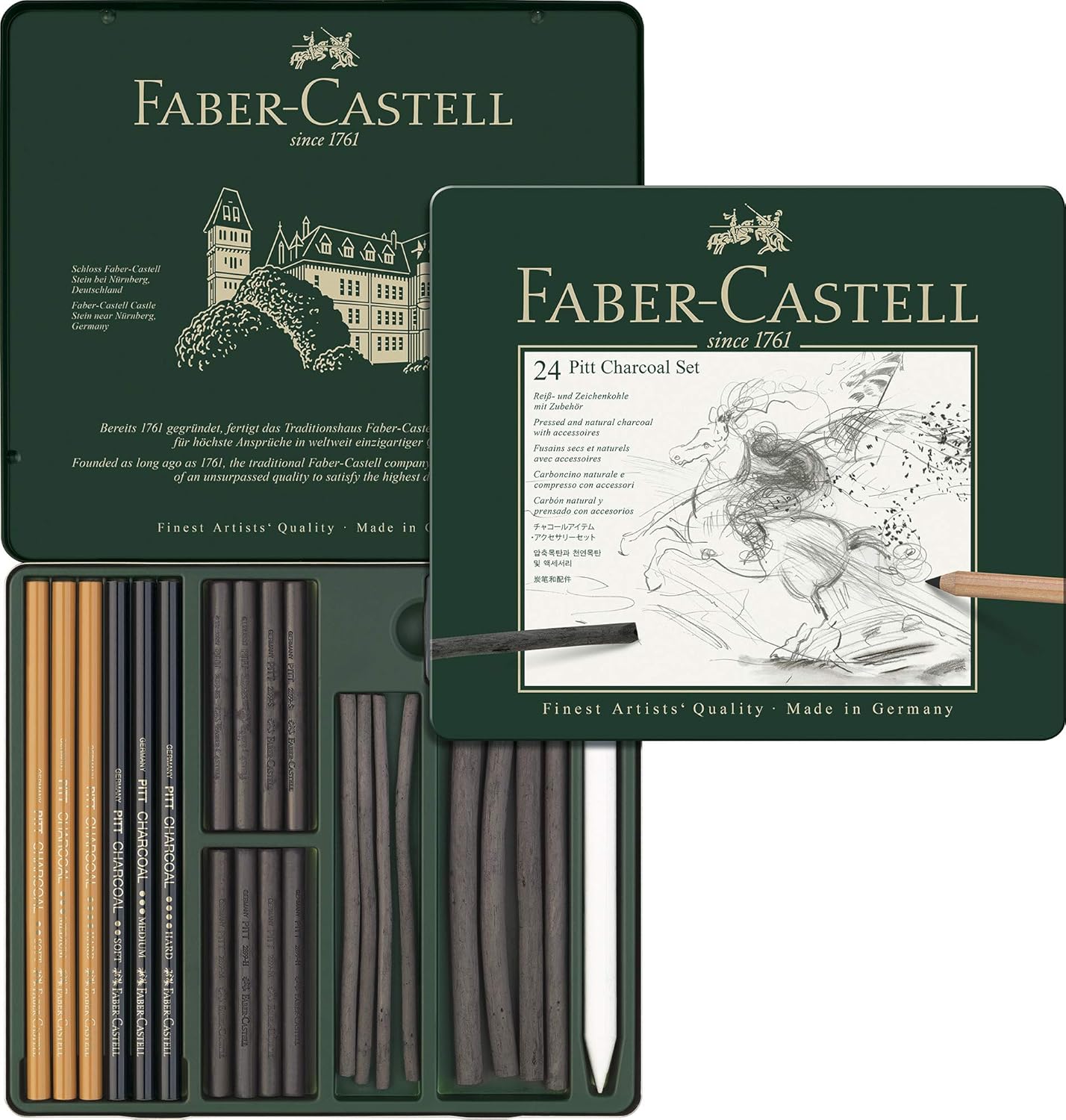 Faber-Castell 112978 - Pitt Kohle Set im Metalletui, 24-teilig