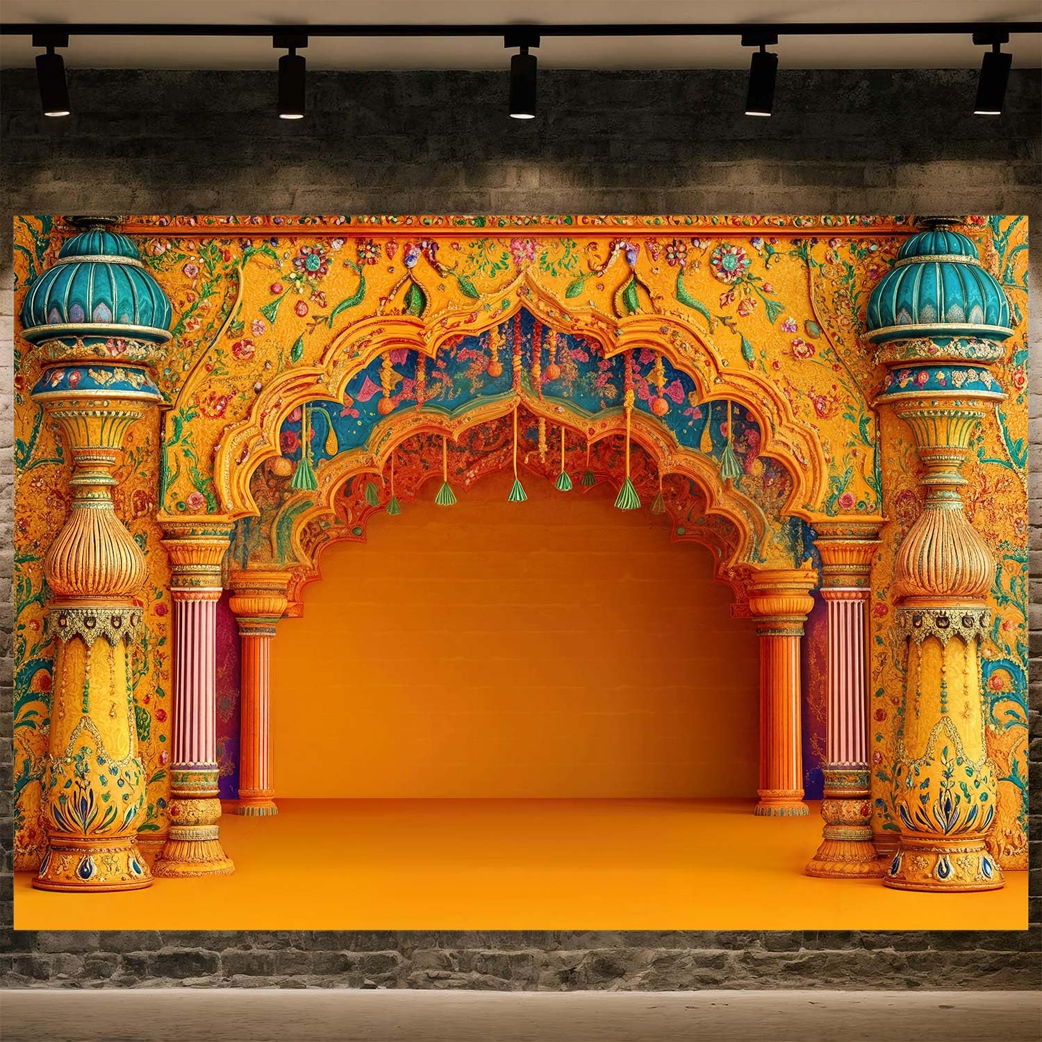 Photo 1 of 10X8fT Indian Traditional Photography Backdrop Indian Diwali Pooja Photo Background Puja Ganpati Pooja Mehndi Religious Festival Wedding Party Decoration Photo Studio Props