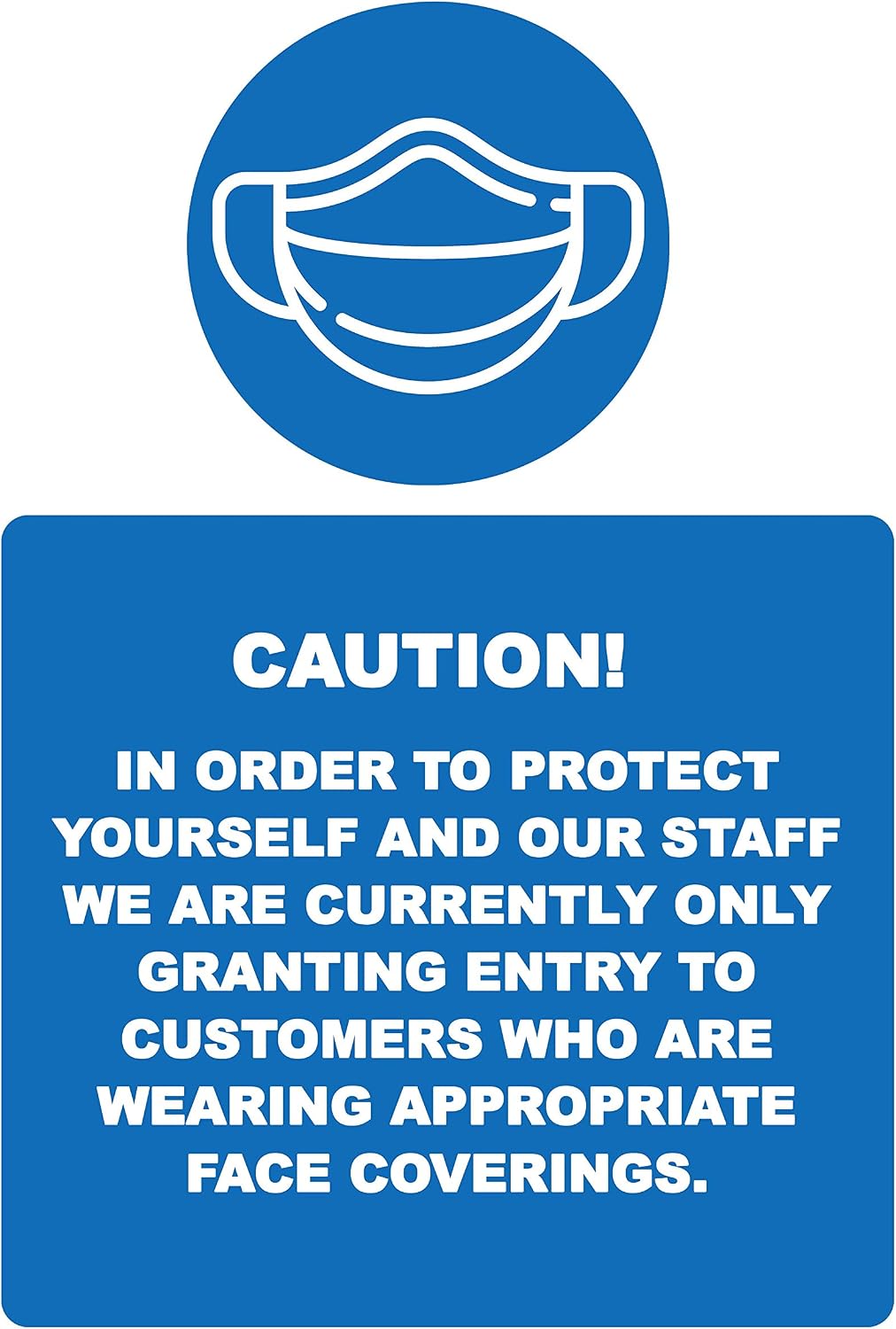 4 x granting entry face covering only, social distancing vertical safety sign self adhesive vinyl weather proof label sticker
