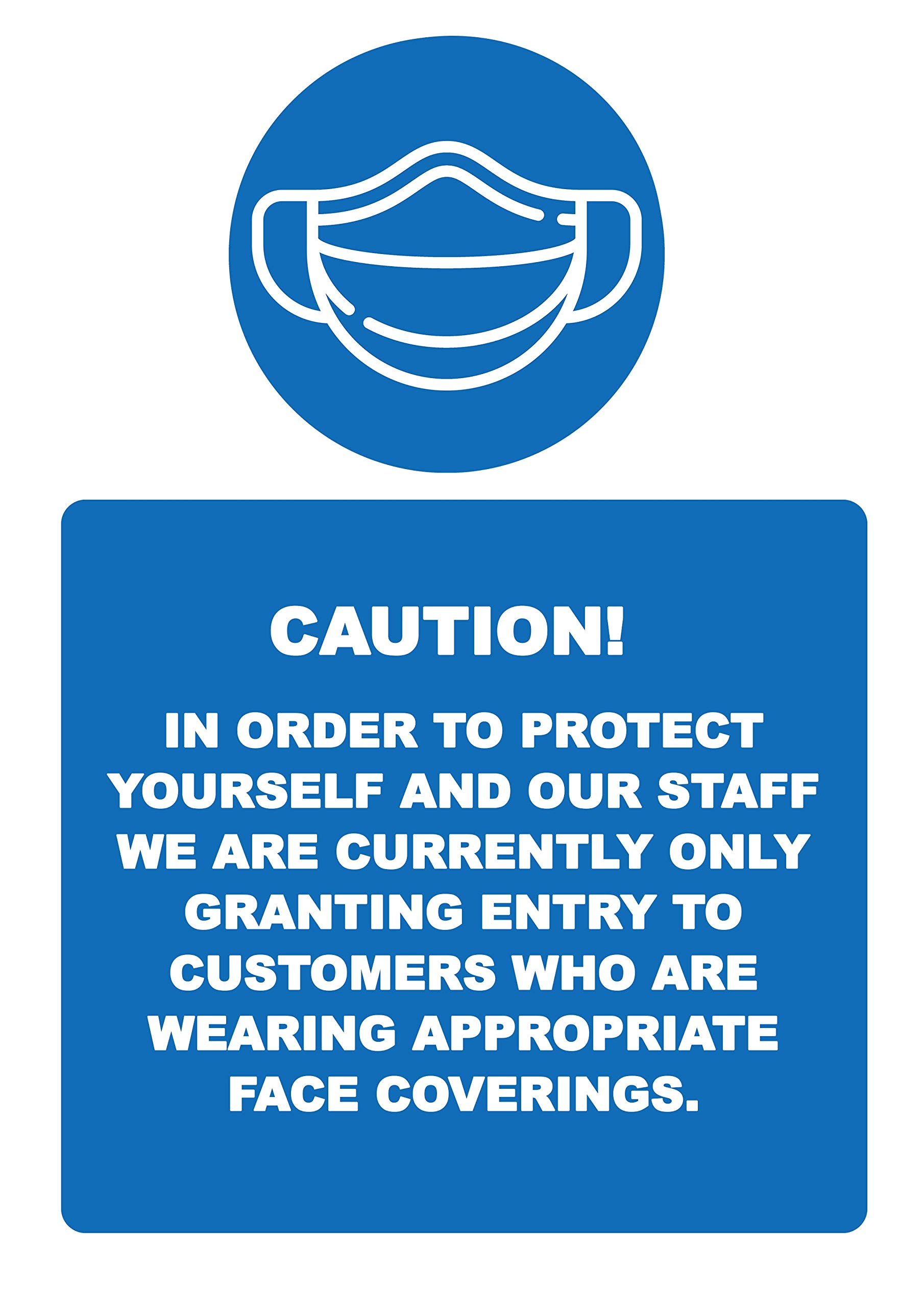 4 x granting entry face covering only - social distancing vertical safety sign self adhesive vinyl weather proof label sticker - 200mm x 300mm - (M01)