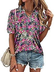 KISSMODA Women's Tunic Tops Casual V Neck Short