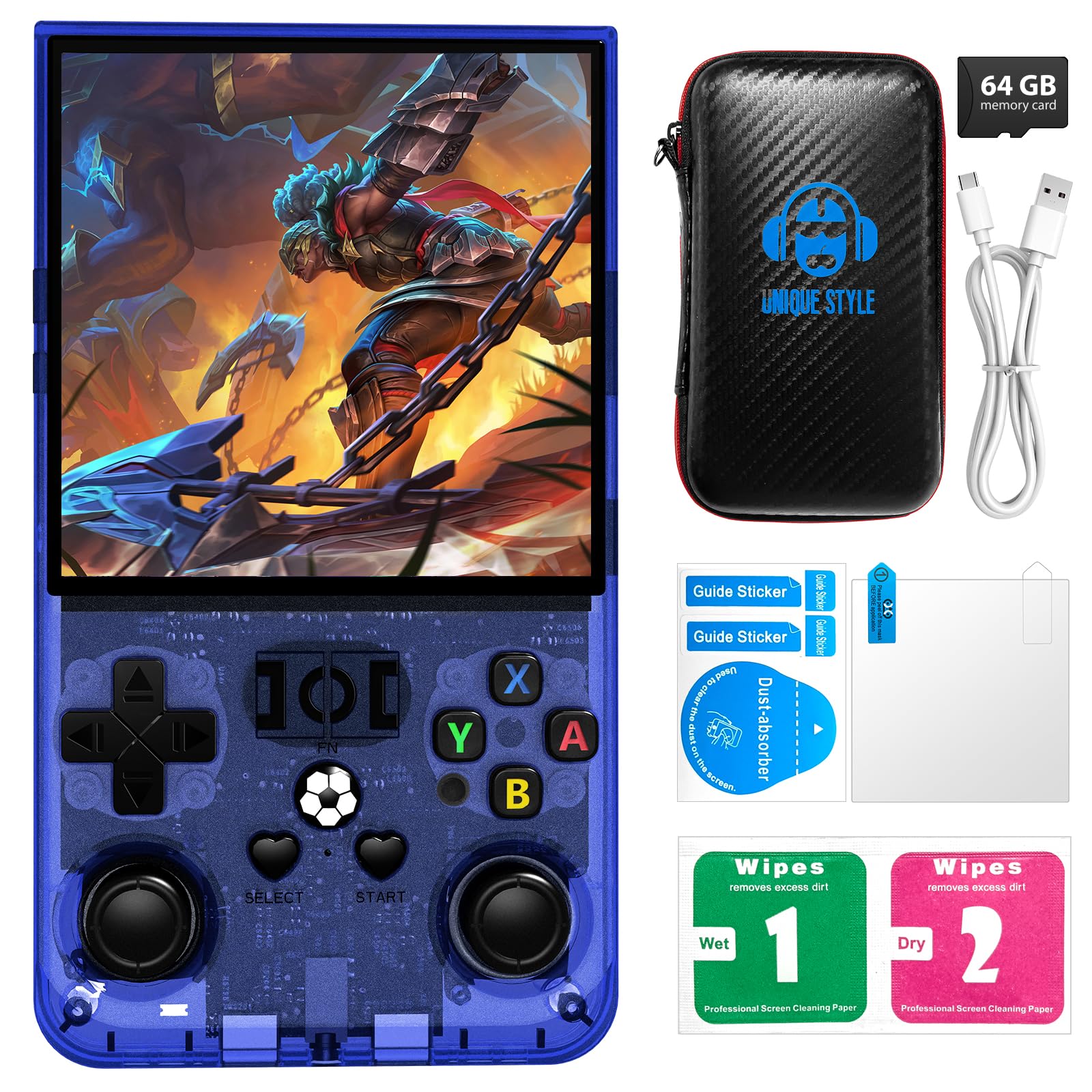 R36MAX Retro Handheld Game Console with Open Source Linux System, 64GB TF Card Built-in 18,000+ Classic Video Games, Portable Gaming Console with 4.0-inch IPS HD Screen & 4000mAh Battery (Blue 64GB) — image 1