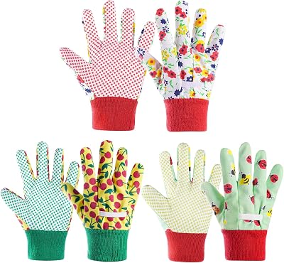 OSDUE 3 Pairs Kids Gardening Gloves Non Slip PVC Dots Breathable Flexible