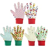 OSDUE Kids Gardening Gloves, 3 Pairs Medium, Age 6-9, Polyester Material, Floral Pattern, Suitable for Indoor and Outdoor Activities, Protective and Comfortable