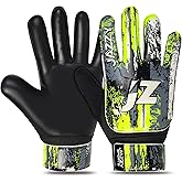 Jazzy Sports Soccer Goalie Gloves for Kids, Youth Goalkeeper Gloves Anti Slip 4mm Latex Palm with Strong Grip Double Wrist Protection (Black New, Size 4)