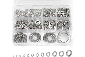 Sieqioor 376Pcs Spring Lock Washer Assortment Kit, 4# 6# 8# 10# 12# 1/4" 5/16" 3/8" 1/2" 9/16" 5/8" 3/4" SAE Split Lock Washer Set, 304 Stainless Steel Lock Washers & Flat Washers for Screws Bolts