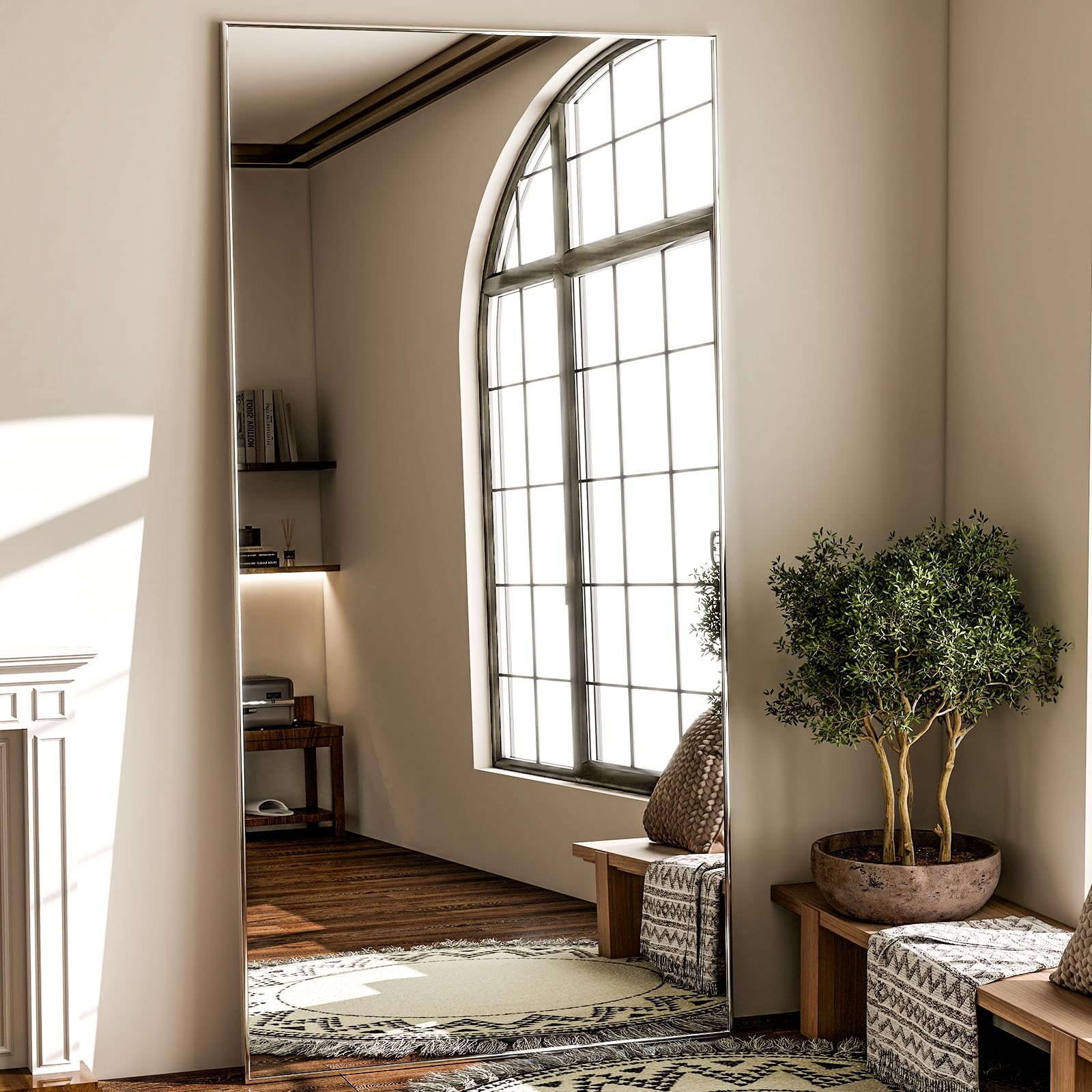 Photo 1 of GLSLAND 71"x31" Full Length Mirror Extra Large Hanging or Leaning Rectangle Mirror Aluminum Alloy Thin Frame Bedroom Floor Dressing,Silver