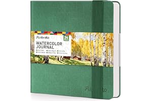 Watercolor Journal 6.5"x6.5"- 100% Cotton, 24 Sheets 48 Pages, 140LB/300GSM Cold Press, with Inner Pocket and Wide Elastic Ba