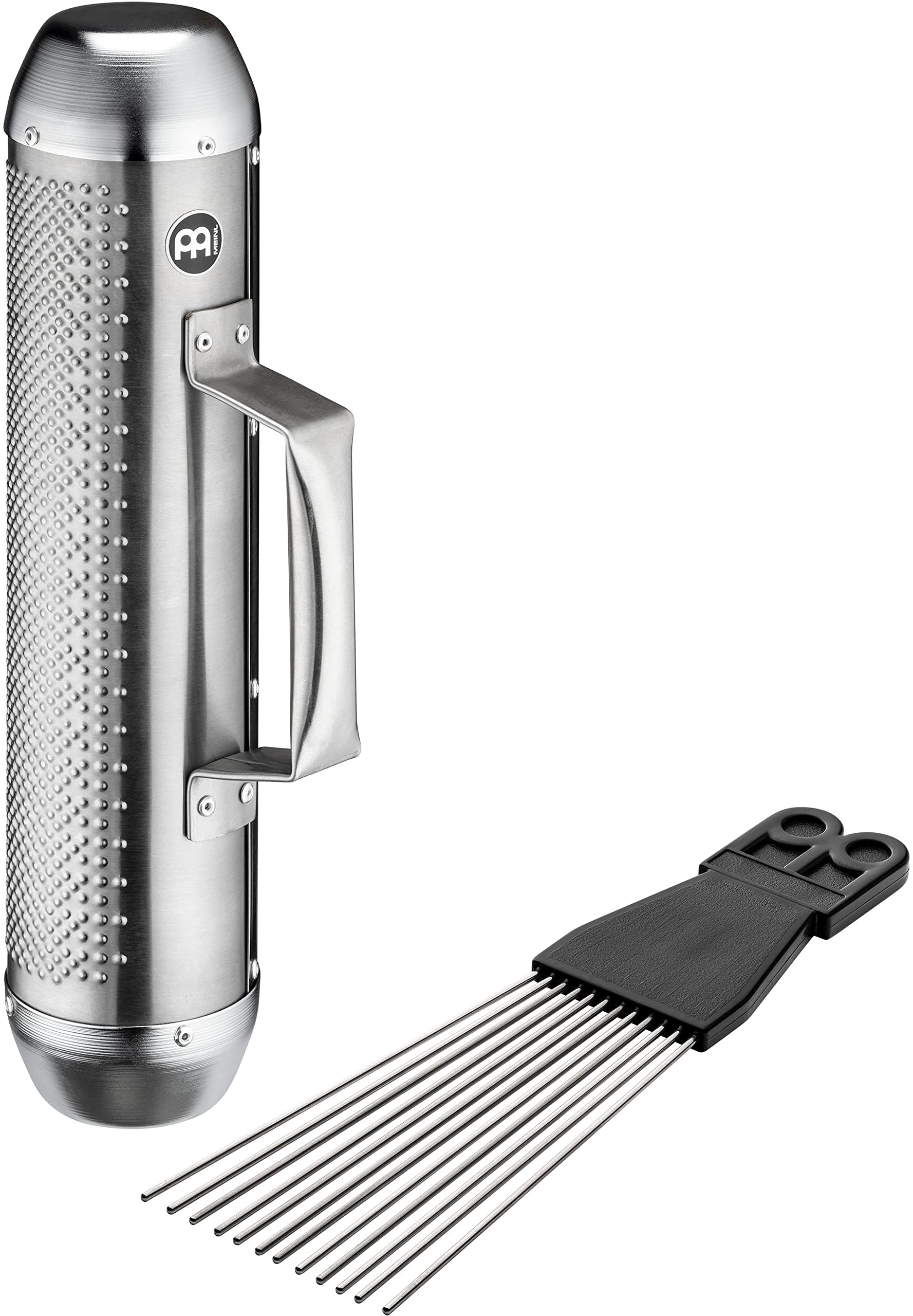 Meinl Percussion Merengue Güira Shaker - Scraping Instrument With Rattle Filling - With Handle - Including Scraper - Steel, Silver (MGUS1)