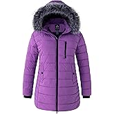 wantdo Women's Plus Size Winter Coats Warm Long Puffer Coat Quilted Parka Jacket with Removable Fur Hood