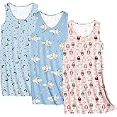 Ekouaer 3 Pack Nightgowns for Women Sleeveless Sleepwear Button Down Nightshirt Wide Strap Tank Sleep Shirt S-3XL