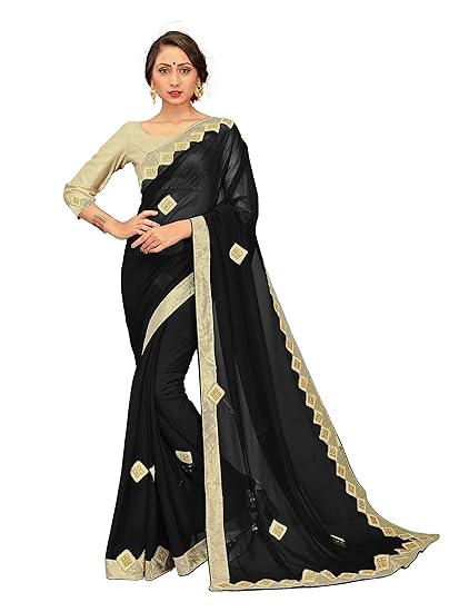 Womens Faux Georgette Embroidered Party Wear Saree Contains Lace Border Design With Blouse Piece