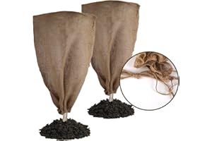Svepndic 2PCS 47''x40'' Reusable Warm Burlap Winter Plant Cover Bags with Drawstring Burlap Plant Covers Freeze Protection Plant Frost Cloth Cold Freeze Blanket Protecting Fruit Tree Potted Plants