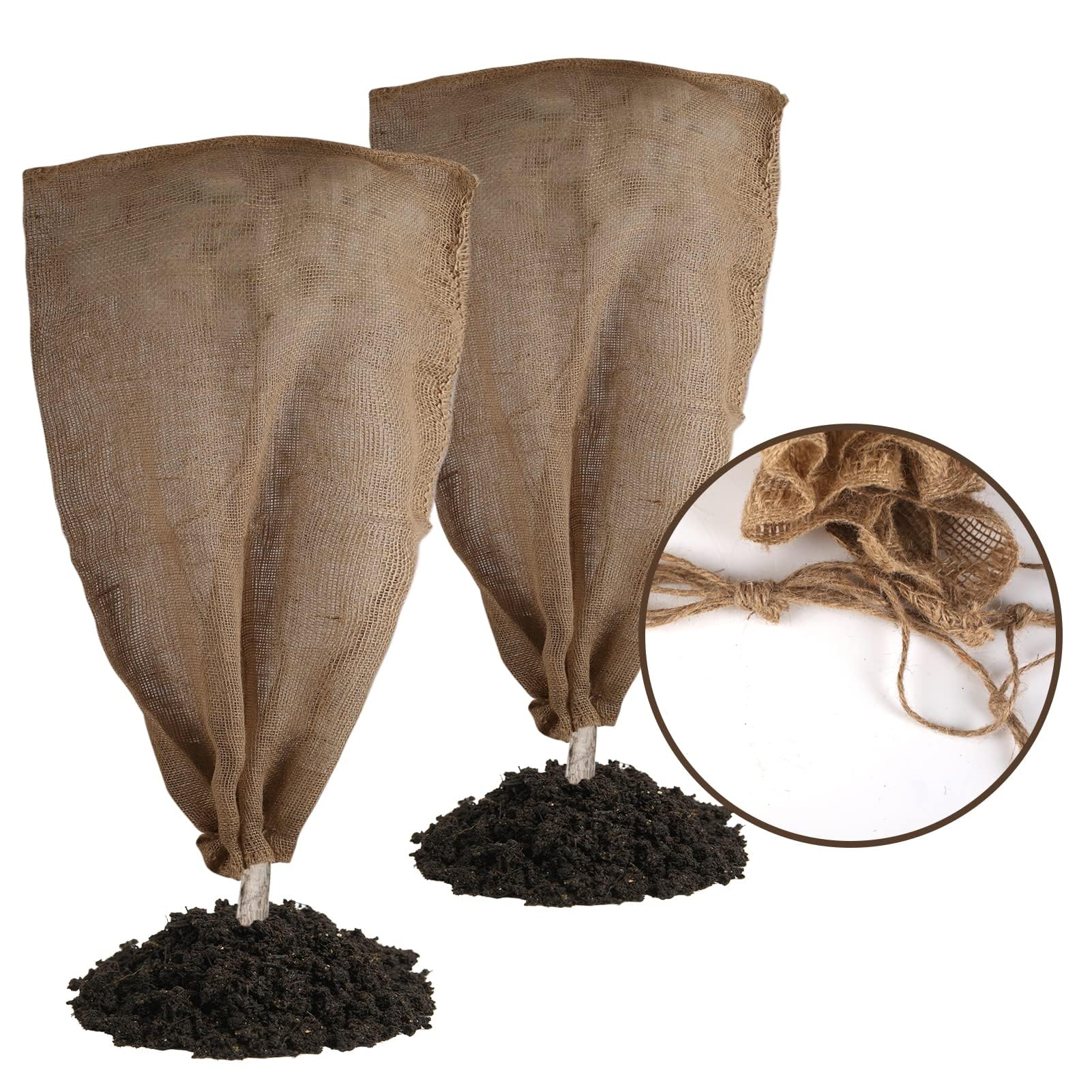 Photo 1 of Svepndic 2PCS 47''x40'' Reusable Warm Burlap Winter Plant Cover Bags with Drawstring Burlap Plant Covers Freeze Protection Plant Frost Cloth Cold Freeze Blanket Protecting Fruit Tree Potted Plants
