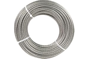 UYENSEOY 1/4" Stainless Steel Cable, 100FT Wire Rope, 7X19 Strands Aircraft Cable, 6400lbs Breaking Strength, for Zipline, Outdoor, Deck Railing, Heavy Duty Applications, Hanging
